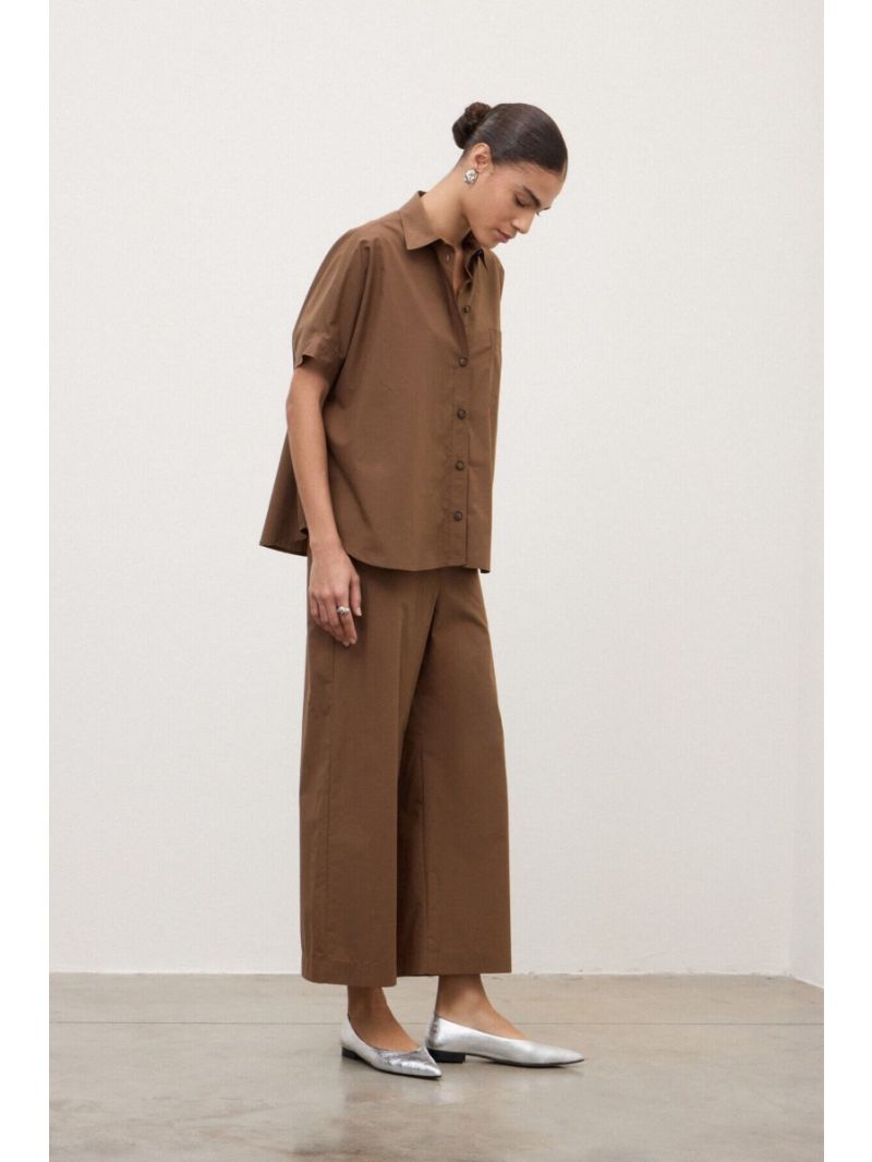 CroppedPoplin Trousers Brun