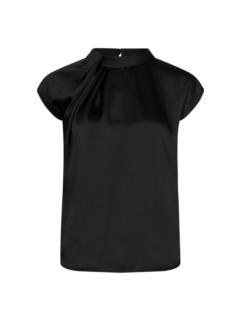 Fleur Drapy Satin Blouse Black