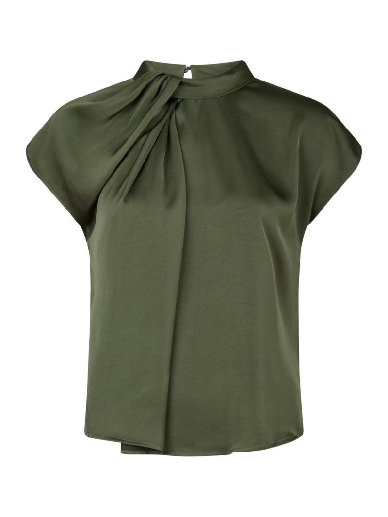 Fleur Drapy Satin Blouse Army
