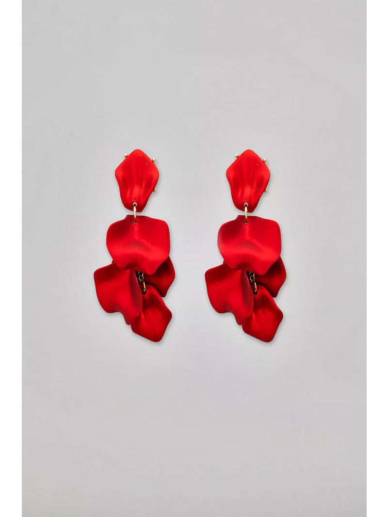 Leaf Earrings Metallic Röd One Size