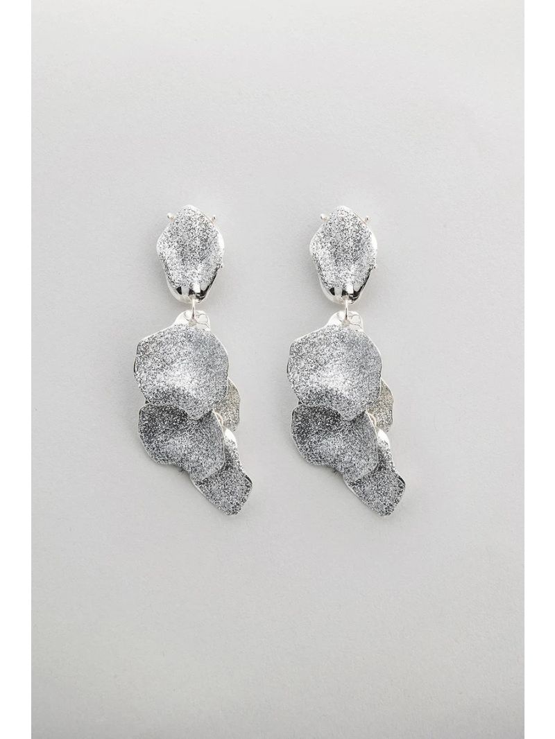 Leaf Earrings Silver Glitter