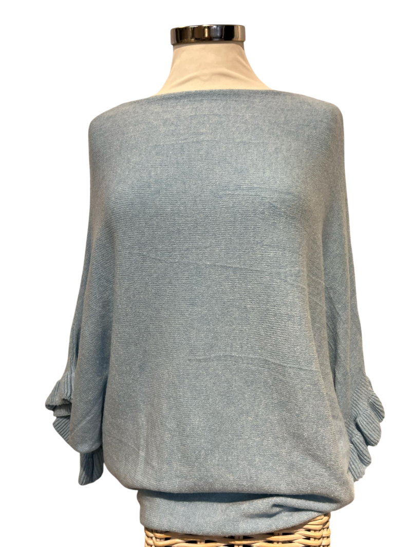 Stickad Topp 3/4 ärm med volang Blå