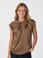 Fleur Drapy Satin Blouse Dusty Brown