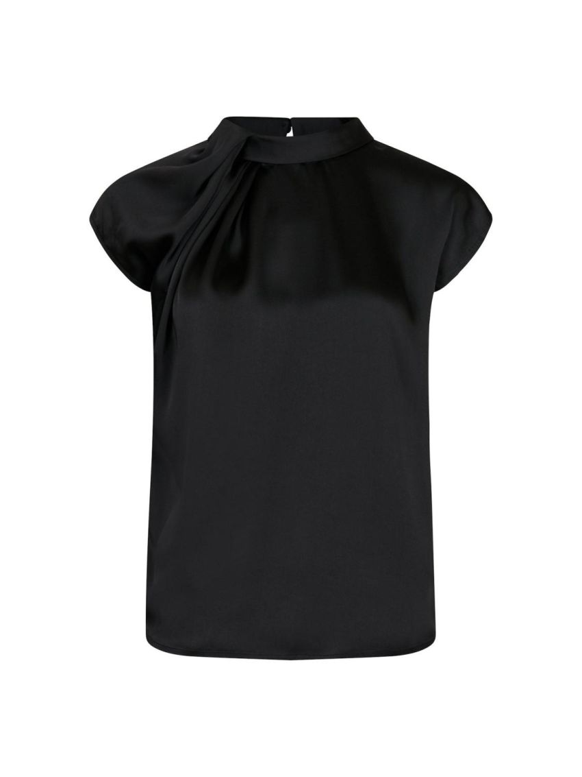 Fleur Drapy Satin Blouse Black
