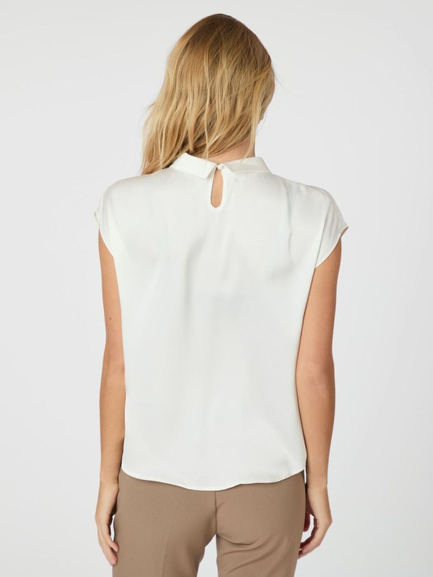 Fleur Drapy Satin Blouse Off White