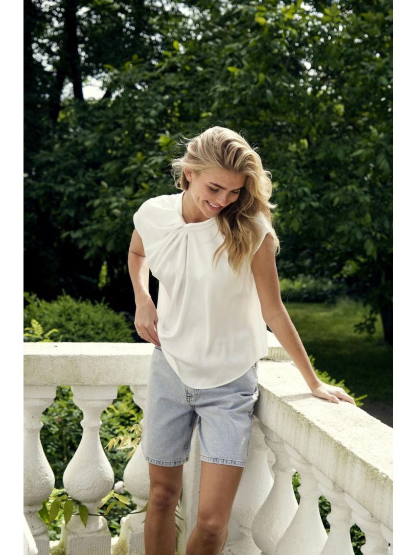 Fleur Drapy Satin Blouse Off White