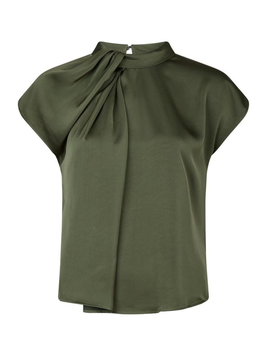 Fleur Drapy Satin Blouse Army