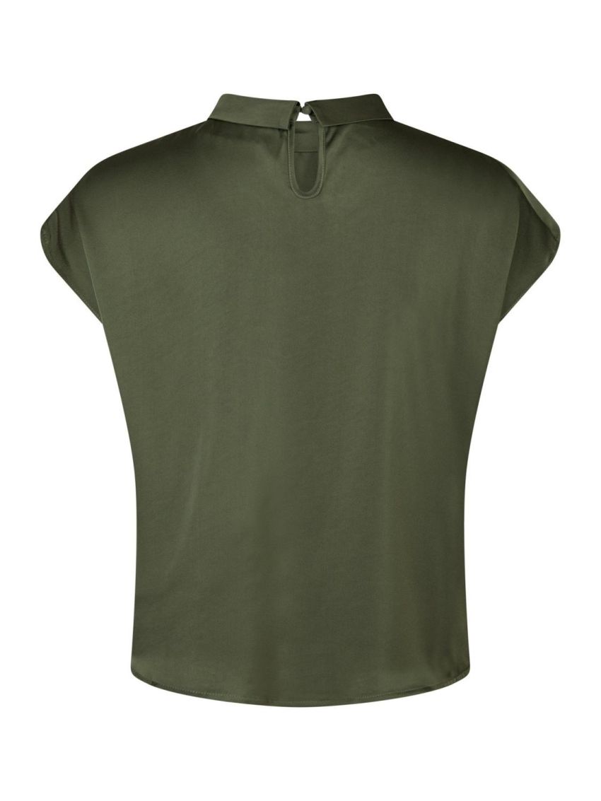Fleur Drapy Satin Blouse Army