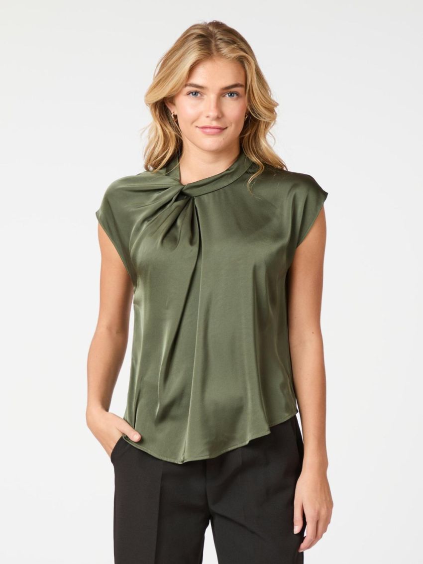 Fleur Drapy Satin Blouse Army