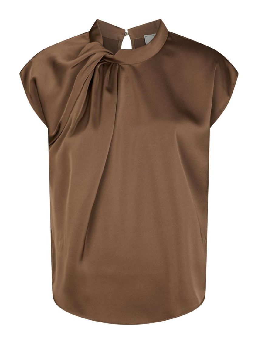 Fleur Drapy Satin Blouse Dusty Brown