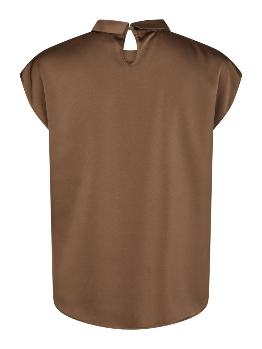 Fleur Drapy Satin Blouse Dusty Brown