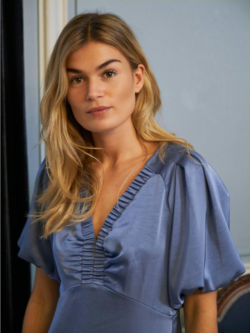 Illana Heavy Sateen Dress Smoke Blue