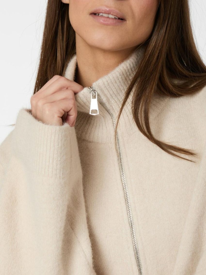 Asley Zip Knit Cardigan Ivory