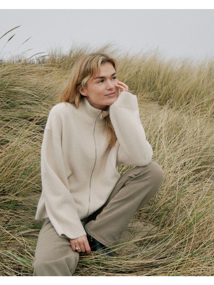 Asley Zip Knit Cardigan Ivory