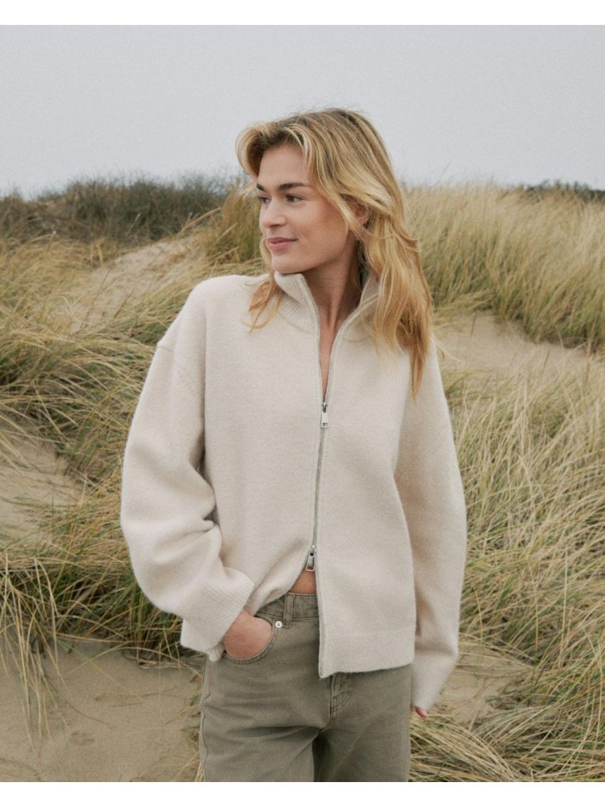 Asley Zip Knit Cardigan Ivory