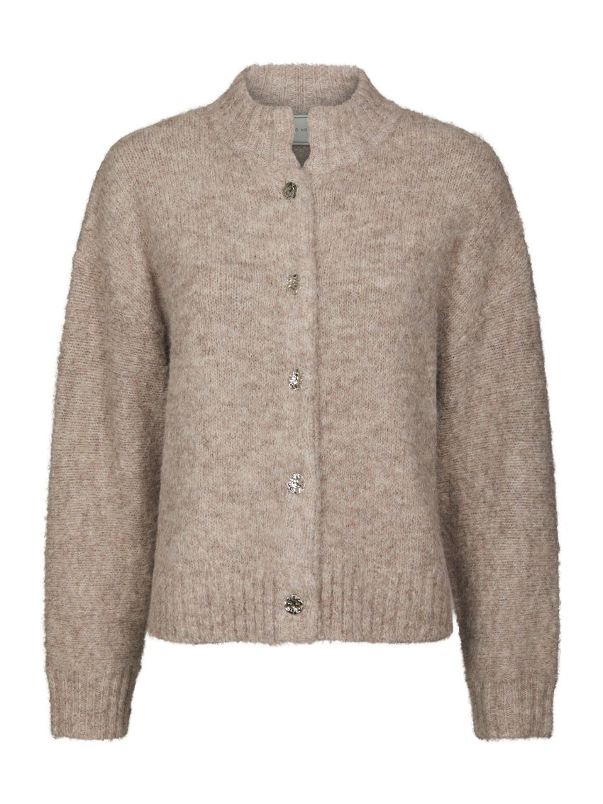 Taura Fluffy Knit Cardigan Beige Melange