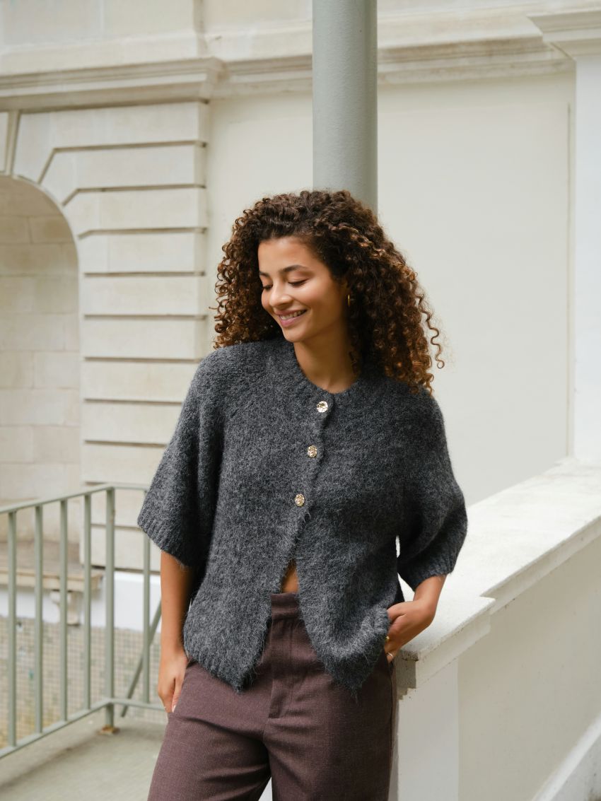 Benuta Fluffy Knit Cardigan Antracit Melange