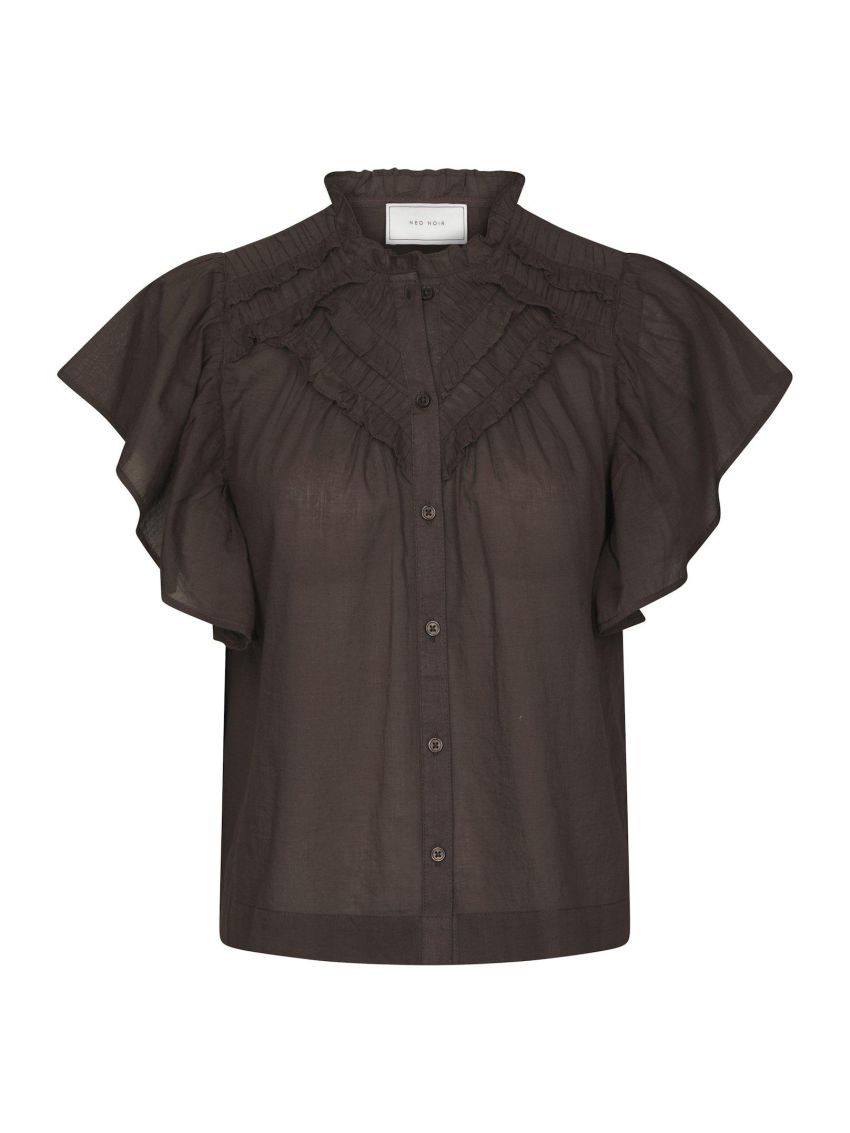 Vinsa S Voile Top Dark Beown