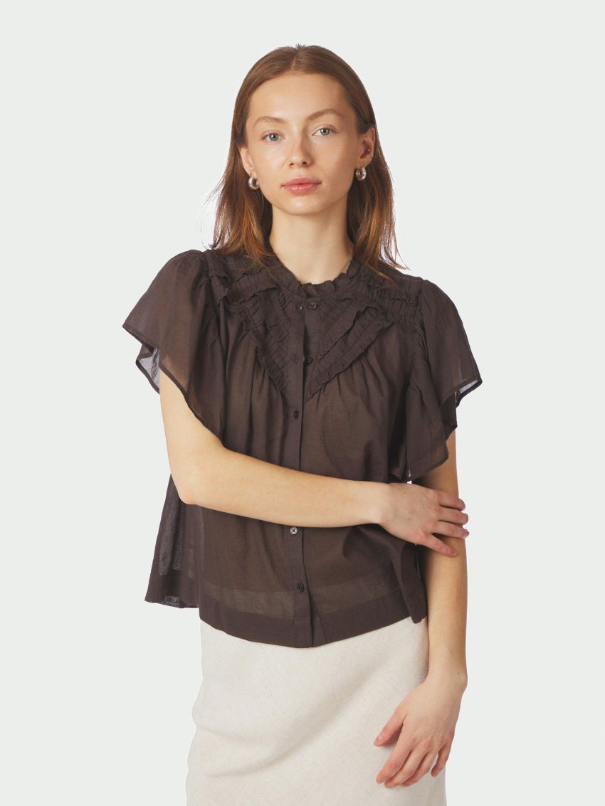 Vinsa S Voile Top Dark Beown