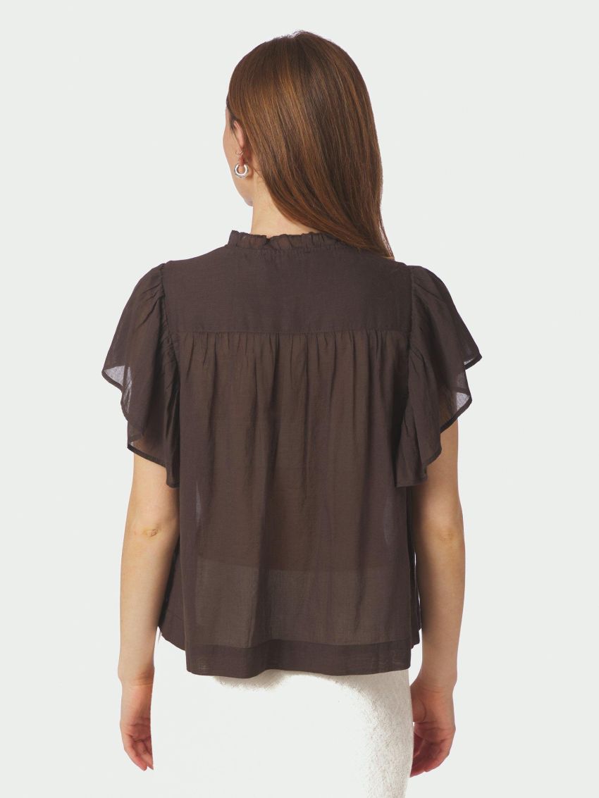 Vinsa S Voile Top Dark Beown