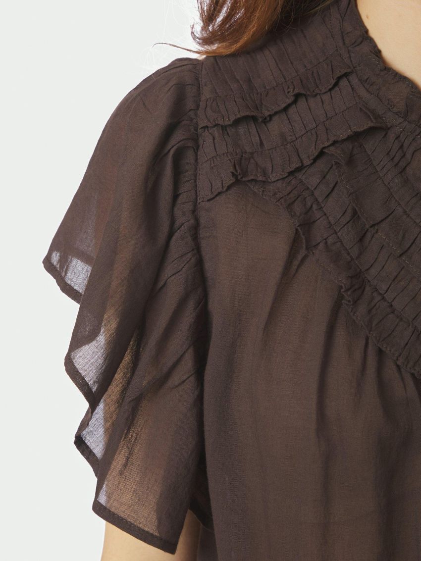 Vinsa S Voile Top Dark Beown