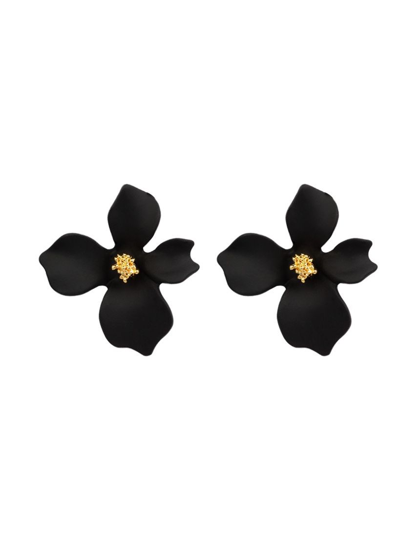 Lilly flower earring, black Svart