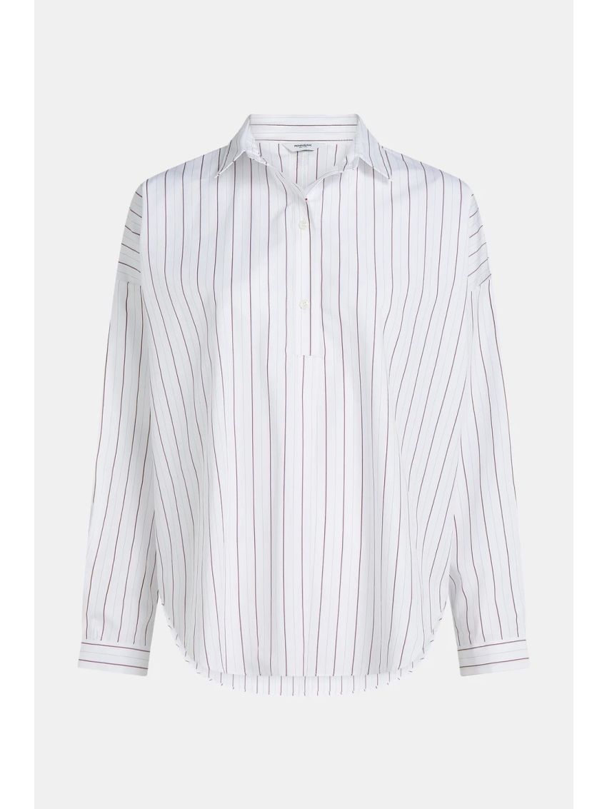 BLOUSE WHITE - AUBERGINE STRIPE
