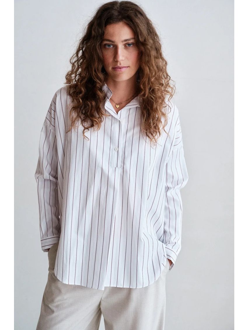BLOUSE WHITE - AUBERGINE STRIPE