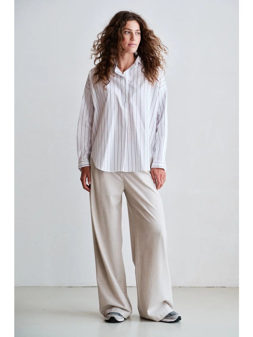 BLOUSE WHITE - AUBERGINE STRIPE