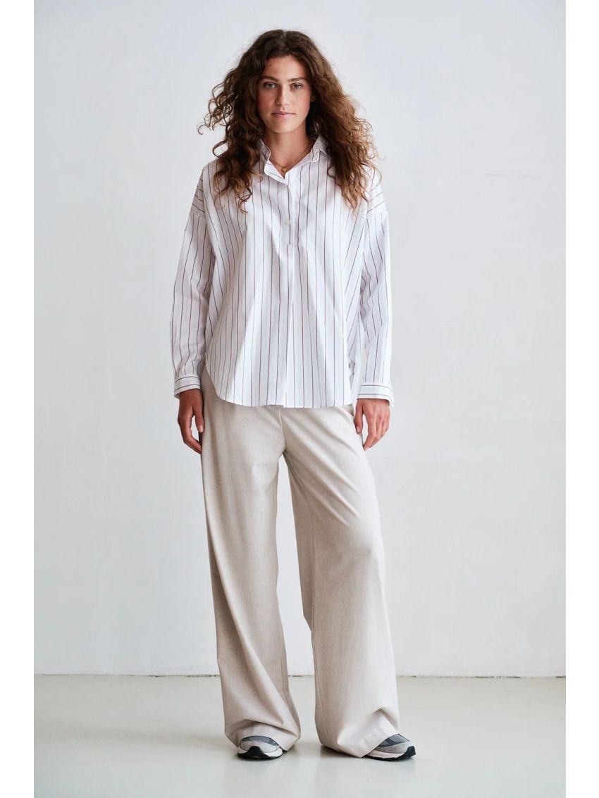 BLOUSE WHITE - AUBERGINE STRIPE