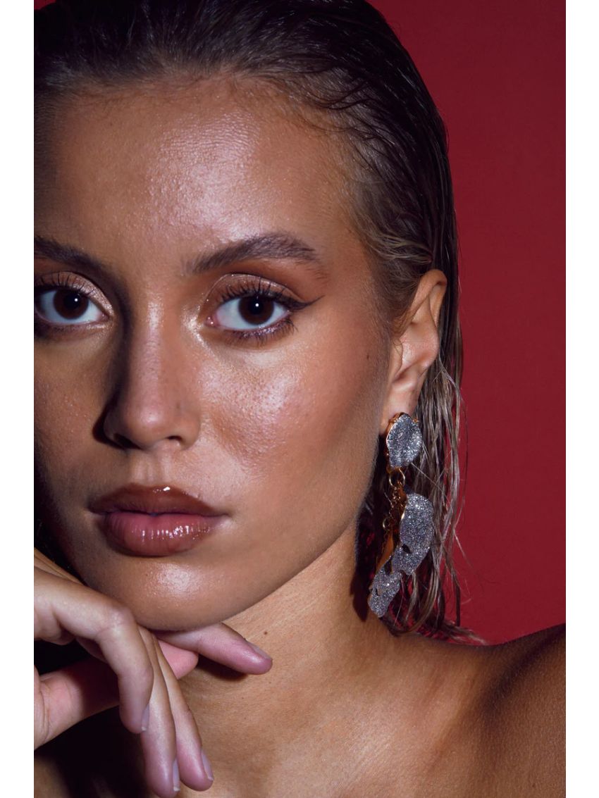 Leaf Earrings Silver Glitter