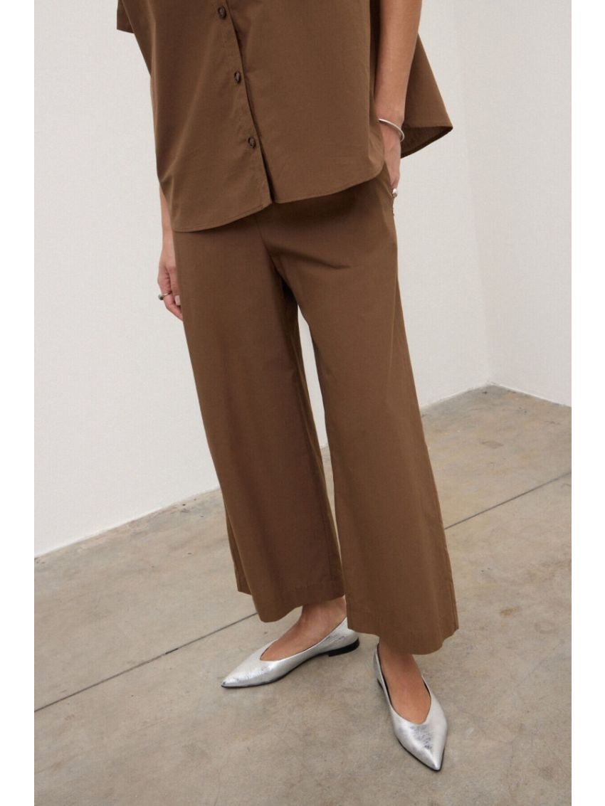 CroppedPoplin Trousers Brun
