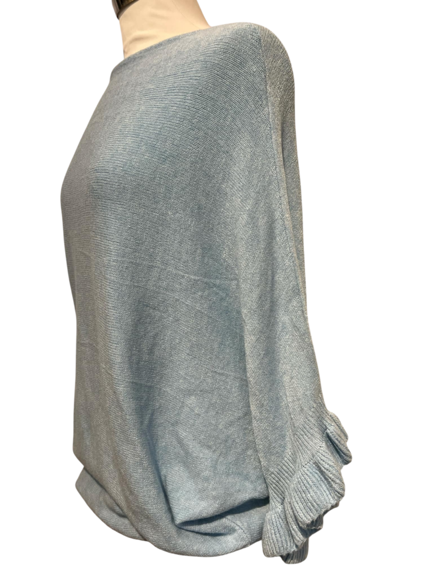 Stickad Topp 3/4 ärm med volang Blå