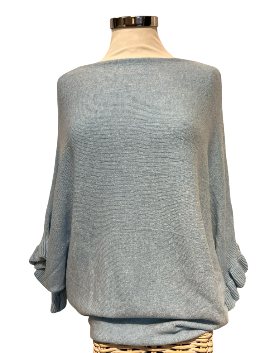 Stickad Topp 3/4 ärm med volang Blå